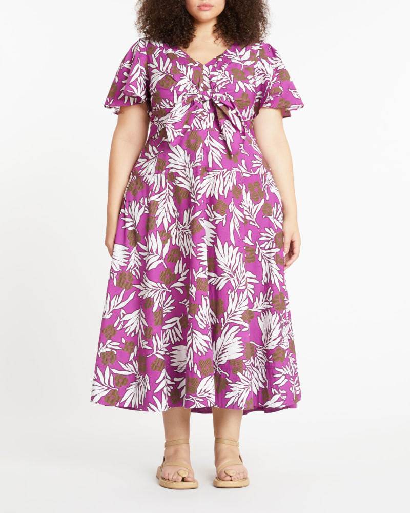 Front of a model wearing a size 20 Lonna Dress in BOYSENBERRY/CHALK MULTI by Tanya Taylor. | dia_product_style_image_id:283291